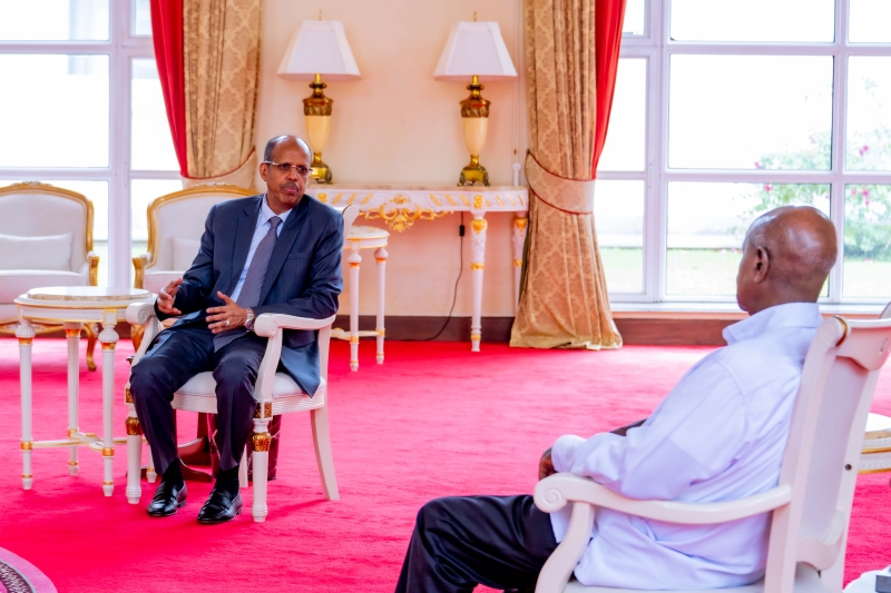 PRESIDENT MUSEVENI WELCOMES NEWLY ELECTED AU COMMISSION CHAIRPERSON MAHMOUD ALI YOUSSOUF TO UGANDA