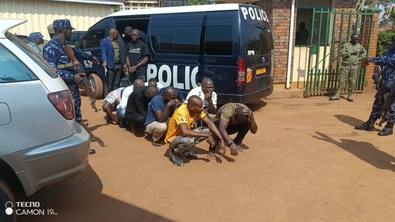 Suspects arriving at Mukono Magistrates Court